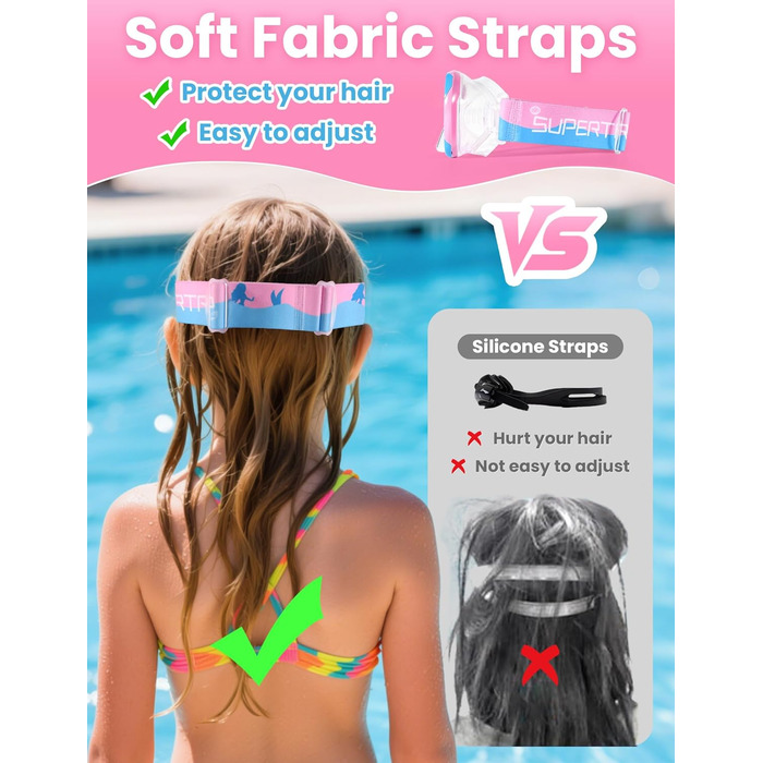 Дитяча маска для плавання та снорклінгу Supertrip, 6-14 років, скло, рожево-блакитна