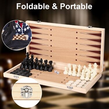 Набір шаховий магнітний 3 в 1 з дерева, шахи та шашки, преміум-якість, 39x39 см