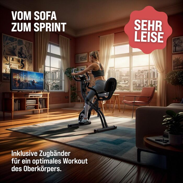 Електровелотренажер SPORTANA® EAGLE 3-в-1: складаний, з LCD-дисплеєм, регулювання висоти, фітнес-гумки | Hometrainer, Indoor Bike