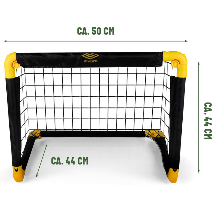 Складні футбольні ворота Umbro 50x44x44 см для дітей, комплект 2 шт., чорні/жовті, для тренувань у саду та приміщенні
