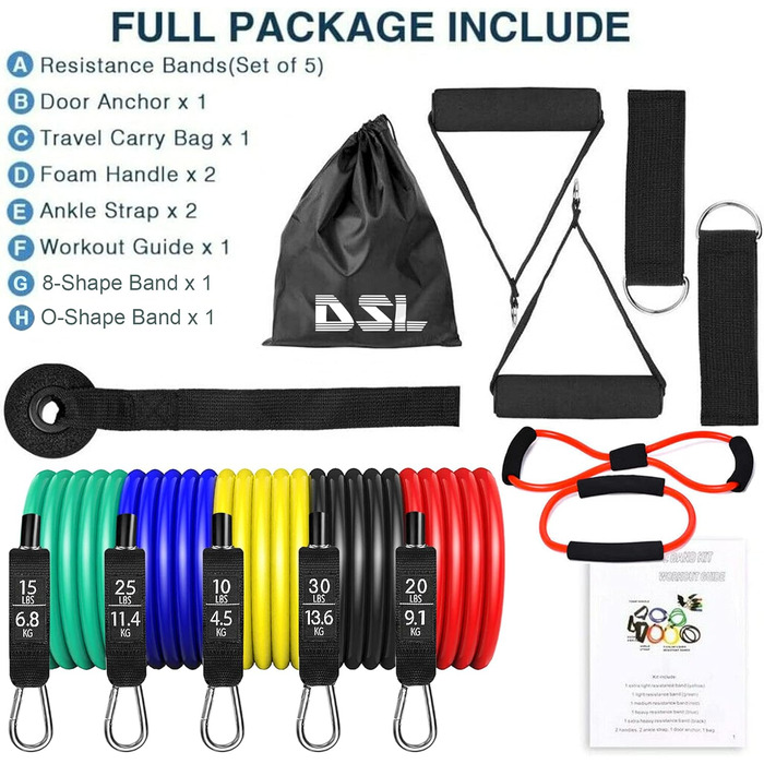 Гумові еспандери Resistance Bands 14 шт. для фітнесу та тренувань вдома – до 100 кг