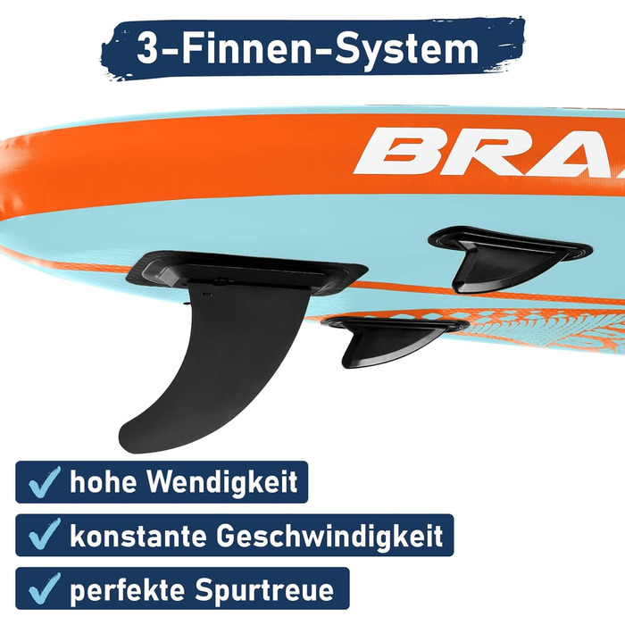SUP дошка BRAST Shark надувна з комплектом аксесуарів (320x81x15 см) - блакитно-помаранчевий