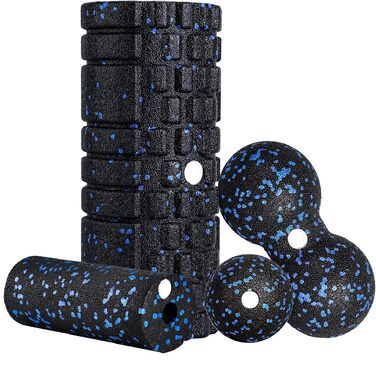 Набір масажних роликів для м'язів та фасцій (Foam Roller Set): великий ролик, міні-ролик та дуо-бол для йоги та відновлення, синій