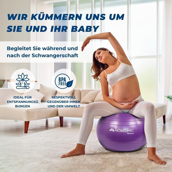 Мобіклінік фітнес-м'яч для занять спортом та реабілітації, 58 см, синій (фіолетовий), з насосом