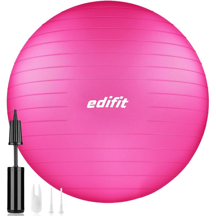 Гімнастичний м'яч EDIFIT 65 см рожевий для пілатесу, йоги, фітнесу, з насосом