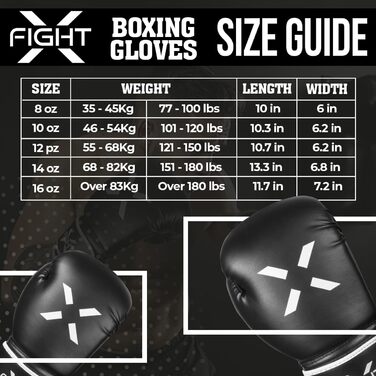FightX Боксерські рукавички для MMA, тренувань і спарингів, легкі та важкі, для чоловіків і жінок, чорні/білі