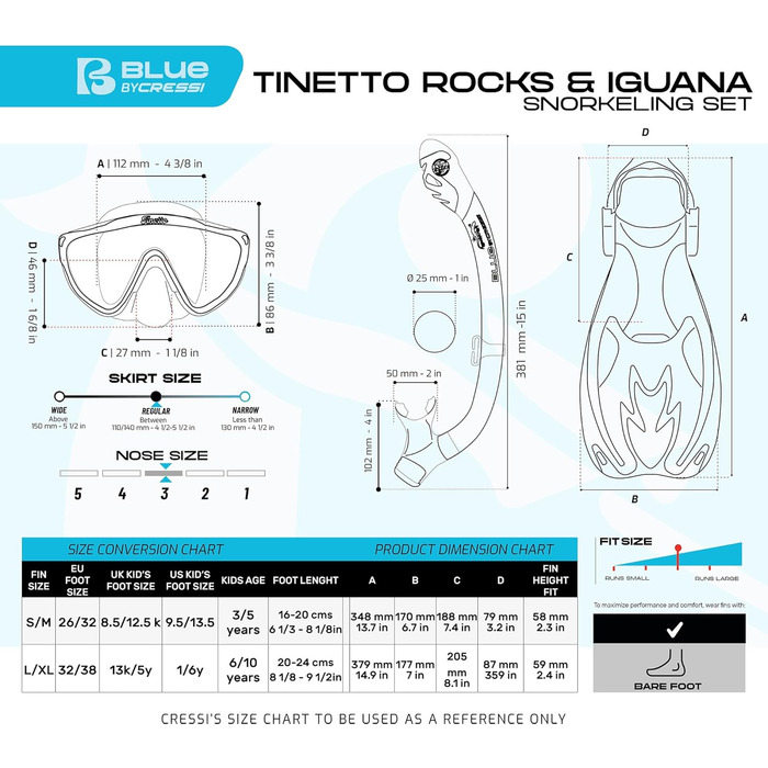 Набір для снорклінгу Cressi Tinetto Rocks Dry Set для дітей (S/M), аква-зелений/білий
