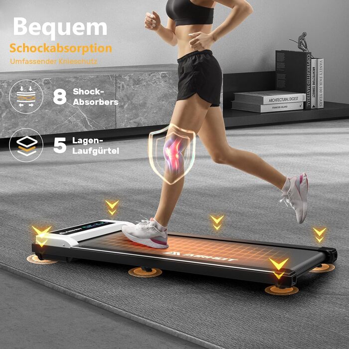 Бігова доріжка Walking Pad 2.5 к.с., тиха підлогова бігова доріжка з пультом і LED-дисплеєм для дому та офісу, компактна переносна (біла)