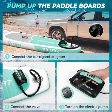 FBSPORT Stand Up Paddling Board (SUP) 335см: надувний сапборд для дорослих з антиковзким покриттям, 160кг, комплект з веслом, насосом та аксесуарами для йоги, подорожей та серфінгу (м'ятний)