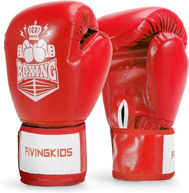 Боксерські рукавички FIVING для дітей 3-15 років, червоно-білі, 6oz. Ідеально для боксу, кікбоксингу, муай-тай, MMA
