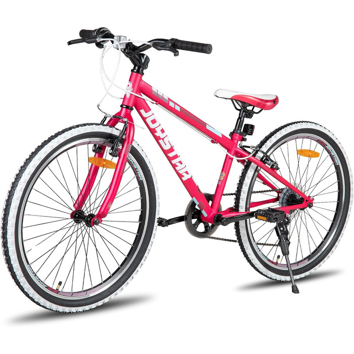 JOYSTAR Lubbock 20/24 дюймове дитяче гірське велосипед для хлопчиків та дівчаток 7-12 років (білий борт, 1/7 швидкостей, червоний, 24 дюйми)