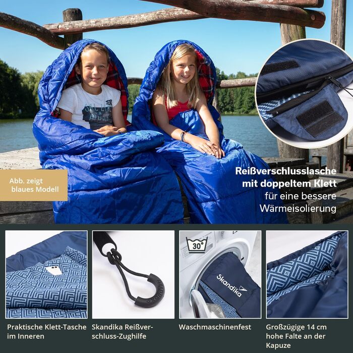 Спальний мішок для дітей Skandika Dundee Junior | Теплий, водонепроникний, флісовий, 175x70 см, індиго