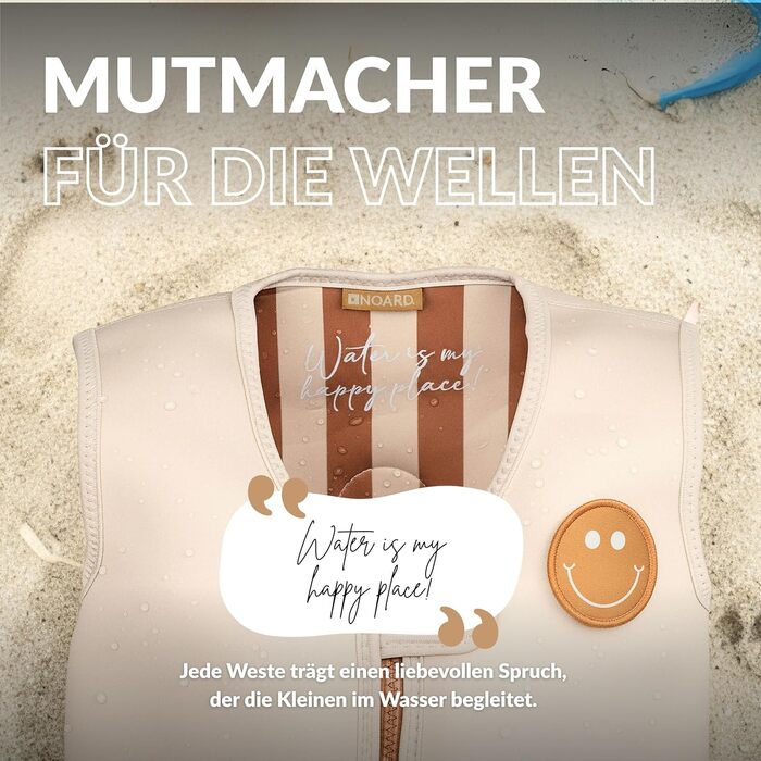 Дитячий жилет для плавання NOARD | Schwimmhilfe з 40+ нашивками для персоналізації | Різні дизайни та розміри | 15–30 кг | 2–6 років | Сертифікований EN 13138-1:2021 для безпечного навчання плаванню | Просто бежевий