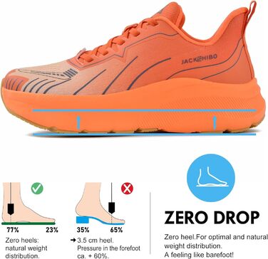 Чоловічі кросівки JACKSHIBO з широкою передньою частиною та підтримкою стопи. Ідеальні для бігу, ходьби, тенісу та ортопедичної підтримки плоскостопості. Широкі, зручні, з товстою підошвою, розмір 46 EU, колір: помаранчевий, візерунок 