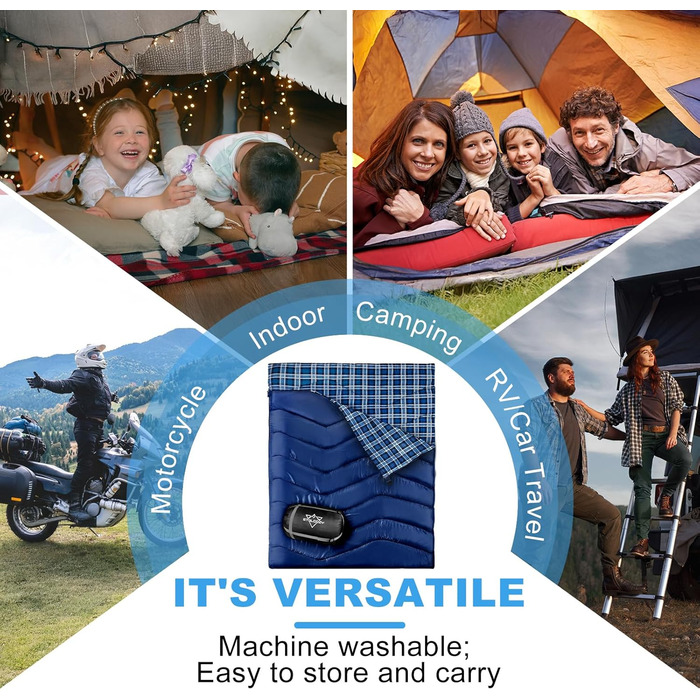 Спальний мішок для двох осіб, XL, Queen Size, для кемпінгу та походів, універсальний, легкий, водонепроникний, з компресійним мішком, чорний/зелений (темно-синій)