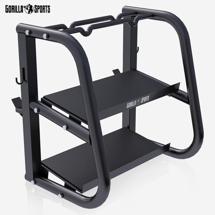Стійка для гантелей та штанги GORILLA SPORTS, металева, чорна, до 300 кг, універсальна, 52x68,5x62 см