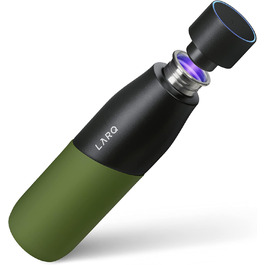 Пляшка LARQ Bottle Movement PureVis 710 мл – легка багаторазова нержавіюча пляшка для води з UV-очищенням, самостійним очищенням, для подорожей, чорна/зелена, гарантія 2 роки