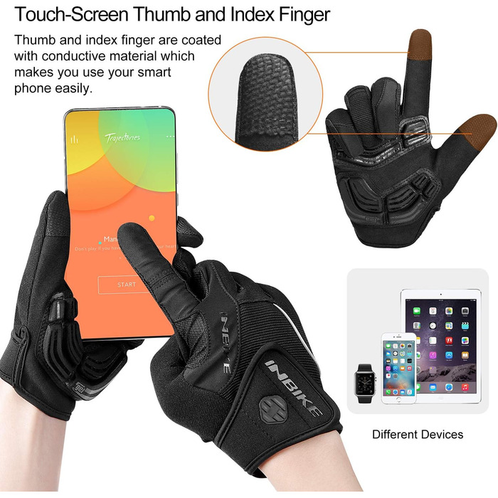 Велосипедні рукавички Inbike для чоловіків, повний палець, гелеві подушечки, для гірського велосипеда, чорні, розмір XL