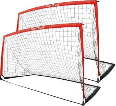 Ворота для футболу RUNBOW для дітей, портативні, для двору, дитячі тренування, з сумкою для перенесення, 2.7 x 1.5 м (Червоні, 274 x 152 см, 2 шт.)