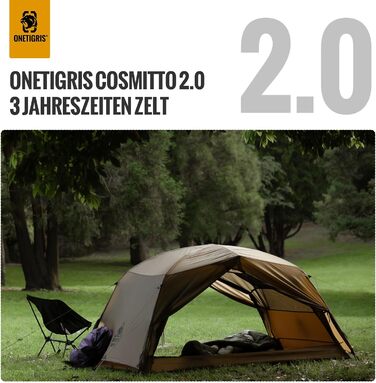 Намет кемпінговий OneTigris COSMITTO 2.0 2-місний, водонепроникний, для походів та альпінізму, 3 сезони, сірий