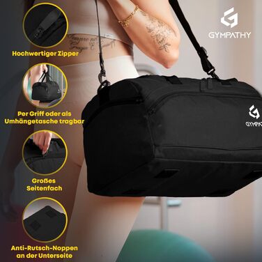 Спортивна сумка Gympathy для жінок і чоловіків, з відділенням для взуття та вологих речей, тренувальна сумка для фітнесу, спорту і подорожей, чорна