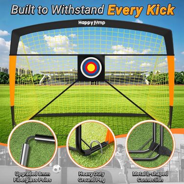 Ворота для футболу Happy Jump Pop-Up - складані для дітей та дорослих | 1 або 2 ворота: 120x90 / 152x110 / 213x152 см | З м'ячем, насосом, конусами та мішенню | Для саду та подарунка