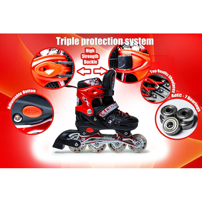 Дитячі ролики-кольоротки з підсвічуванням – ролики для дітей, чорно-білі (чорно-червоні, S)