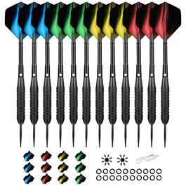 Набір сталевих дротиків Profi Steel 12 шт (24г) з металевими наконечниками та латунними стеблами + 24 пір'я, 20 ущільнювальних кілець, запасні стебла | Для бару, тренувань та турнірів