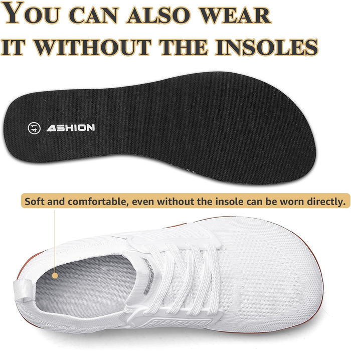 ASHION Взуття для ходьби та бігу без шкарпеток (унісекс) – широкі, для жінок та чоловіків, розмір 42 EU, колір коричневий