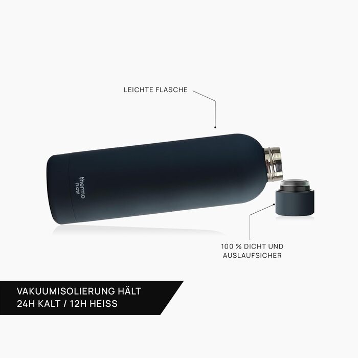 Термос-пляшка Thermo Flow з нержавіючої сталі 500 мл, чорна – BPA-free, ізольована, для води та газованих напоїв, не протікає, для дітей, школи та активного відпочинку