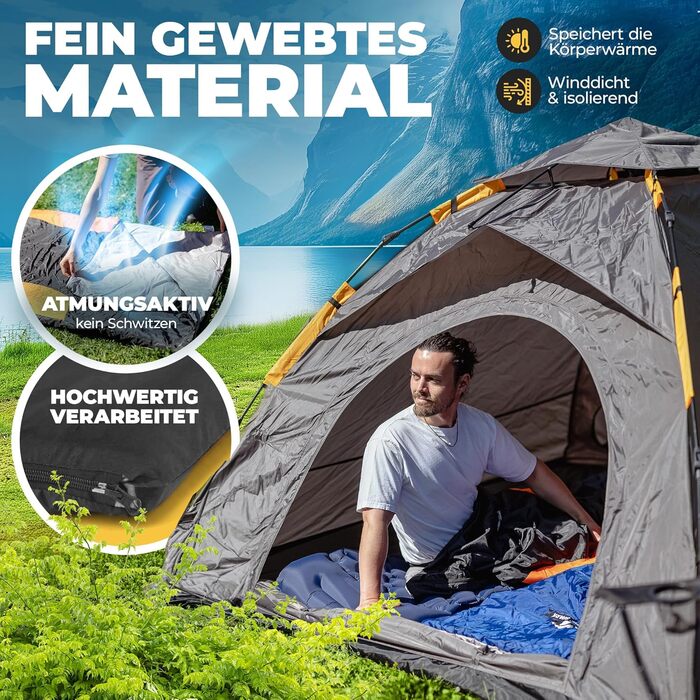 Спальний мішок ACTIVE SPARK Winter - Summer, водовідштовхуючий та дихаючий, з кишенею для грілки, для кемпінгу та гірських походів (Чорний / Оранжевий)