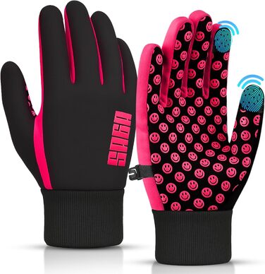 Водонепроникні дитячі рукавички для велосипеда, рукавички для дівчаток та хлопчиків, рукавички з сенсорним екраном для дітей 4-12 років, неслизькі та теплі, спортивні рукавички Softshell розмір Medium [6-8] рожеві