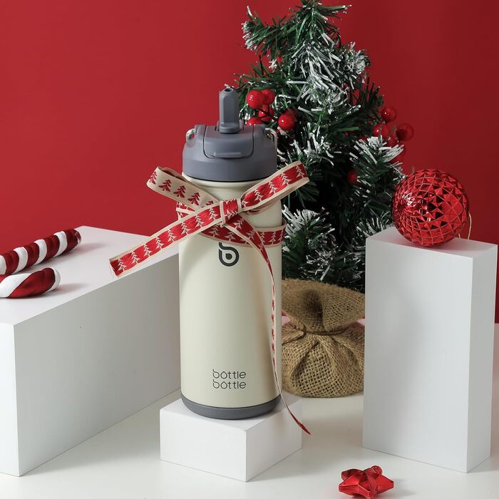 Фляга для води BOTTLE Edelstahl 473мл з трубочкою та відділенням для пігулок - BPA Free, для універу, школи, спорту, дитячого садка (сіра)