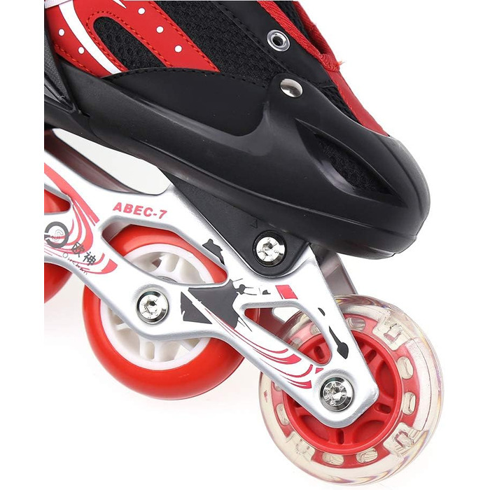 Дитячі ролики Supfine Inlineskates з регульованим розміром 31-38 (S/M) з яскравими колесами – червоні