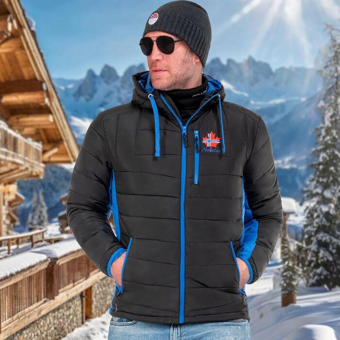 Чоловіча куртка Nebulus MERIK, тепла зимова куртка, практична та універсальна для перехідного періоду та зими (XXL, чорно-кобальтова)