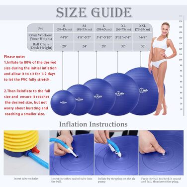 Великий фітнес-м'яч для занять гімнастикою та йогою, XL (68-75 см), витримує до 1000 кг, з насосом, синій