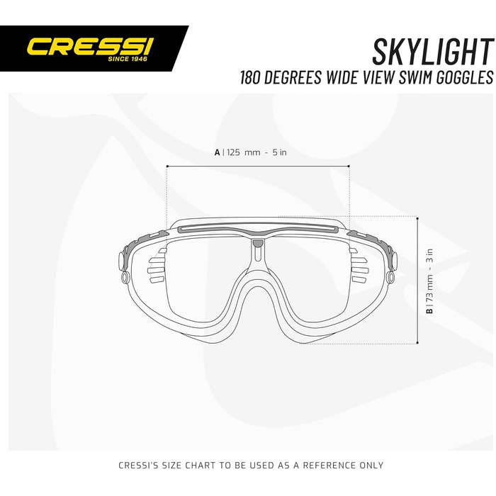 Універсальні плавальні окуляри Cressi Skylight, преміум, 100% UV захист, дзеркальні лінзи, чорна/сіра оправа, високоякісні матеріали