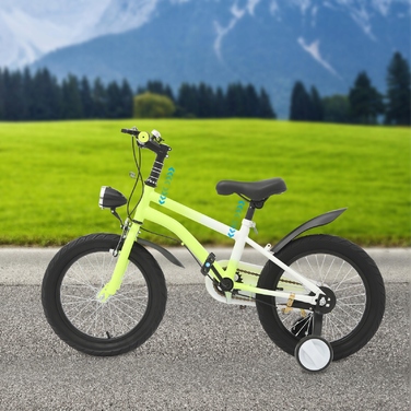 Дитячий велосипед 16-дюймовий, жовтий, з додатковими колесами та LED-підсвіткою