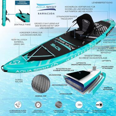 SUP дошка Aqua Spirit надувна 2024, 320x81x15 см, комплект (весло, рюкзак, насос) для початківців/експертів, зелений, гарантія 2 роки
