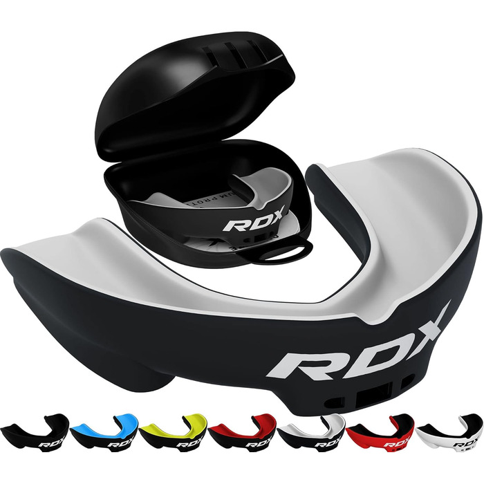 Захист для зубів RDX для бойових видів спорту: MMA, кікбоксинг, хокей, футбол, муай-тай, регбі. Зручна коробка для зберігання. Підходить для дорослих та юніорів (від 12 років).