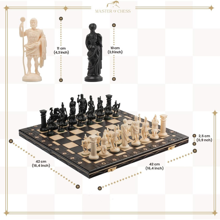 Шахи Master of Chess Black & White Edition, середньовічний стиль, дерев'яна дошка та пластикові фігури, для 2 гравців