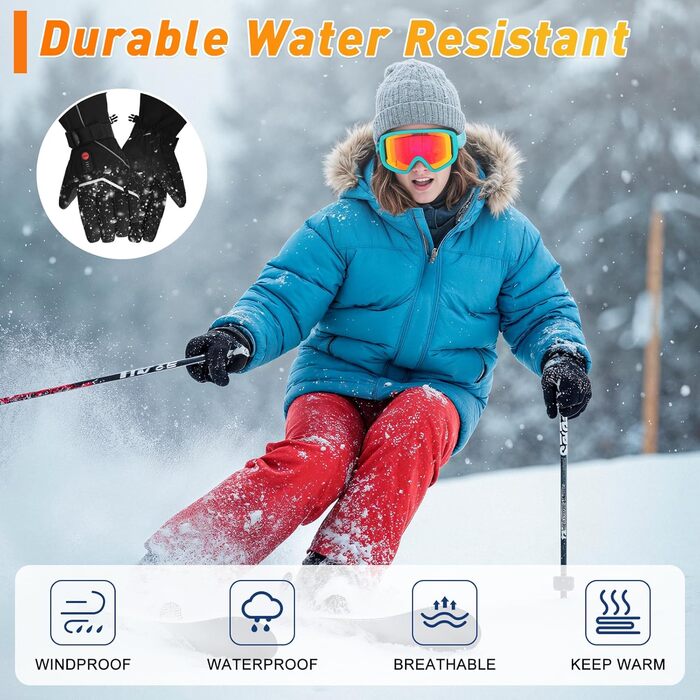 Обігріваючі рукавички з регулюванням температури, акумуляторні, 7.4V 3000 mAh для чоловіків та жінок, для кемпінгу, піших прогулянок, катання на лижах