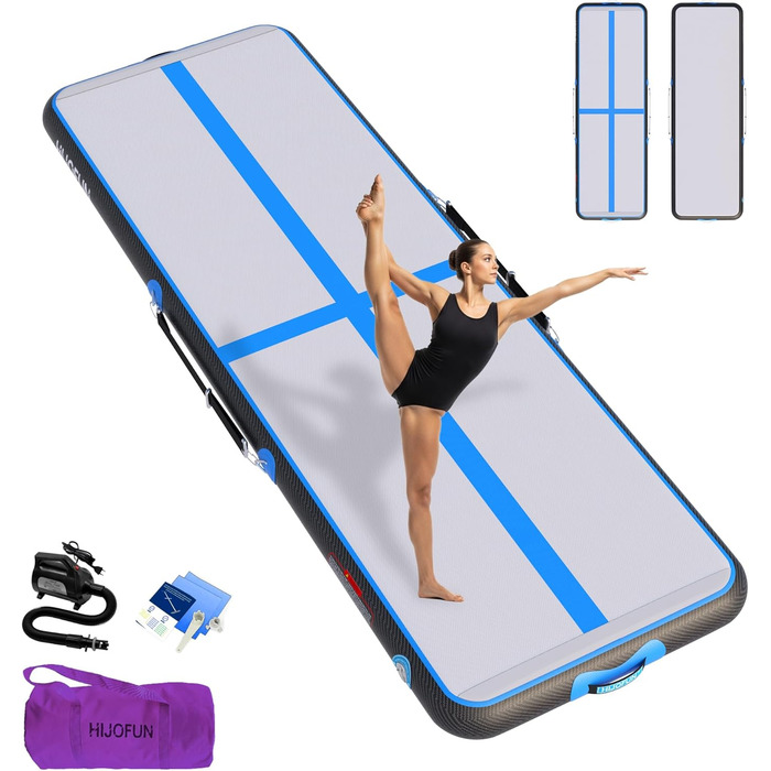 Надувна гімнастична мат для акробатики та тренувань 3/4/5/6 метрів, 20 см заввишки, чорно-синього кольору