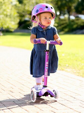 Самокат дитячий Micro Deluxe Kinder Scooter з регульованим кермом, світлодіодні колеса, фіолетовий