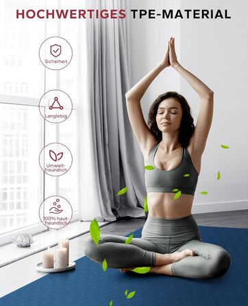 Йога мат HAPBEAR XXL 183x91x6 мм - неслизька, для фітнесу, з гумовими стрічками та сумкою, блакитно-помаранчевий