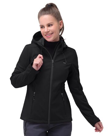 Жіноча куртка Softshell водонепроникна та вітрозахисна, дихаюча функціональна куртка з капюшоном для бігу, їзди на велосипеді та походів, чорна, розмір 42