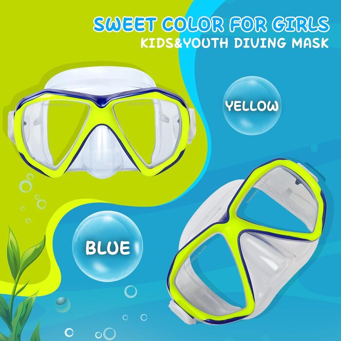 Дитячі окуляри для плавання Kinder Taucherbrille 180° Anti-Fog, жовті. Маска для снорклінгу з захистом носа та загартованим склом для хлопчиків та дівчаток 4-15 років