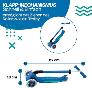 Дитячий самокат GLOBBER Primo Foldable Plus Lights, 3-колісний, з LED колесами, регульована висота, для дітей від 3 років