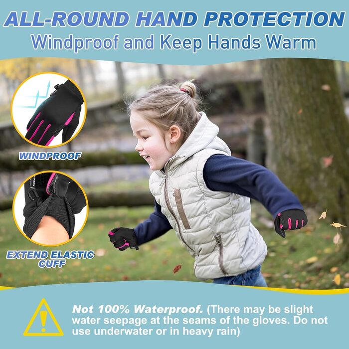 Дитячі рукавички Sukeen Softshell, теплі вело-рукавички для дівчаток та хлопчиків, непромокаючі, антиковзні, для їзди на велосипеді, катання на ковзанах, активного відпочинку (S, чорно-рожевий)