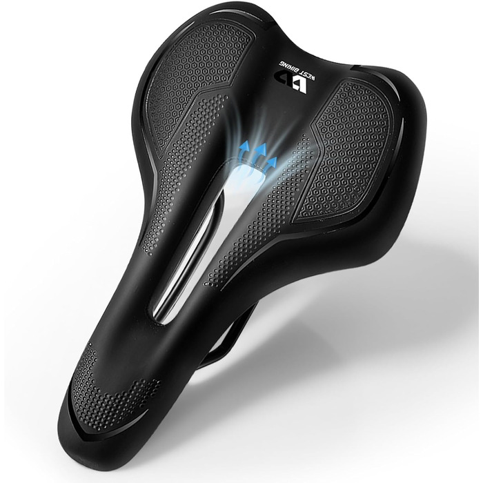 PRMHOOT Велосипедне сідло для чоловіків та жінок з піною Memory Foam, зручне, м'яке, ергономічне, дихаюче, амортизуюче. Підходить для E-Bike, MTB, шосе, міського велосипеда, чорного кольору.